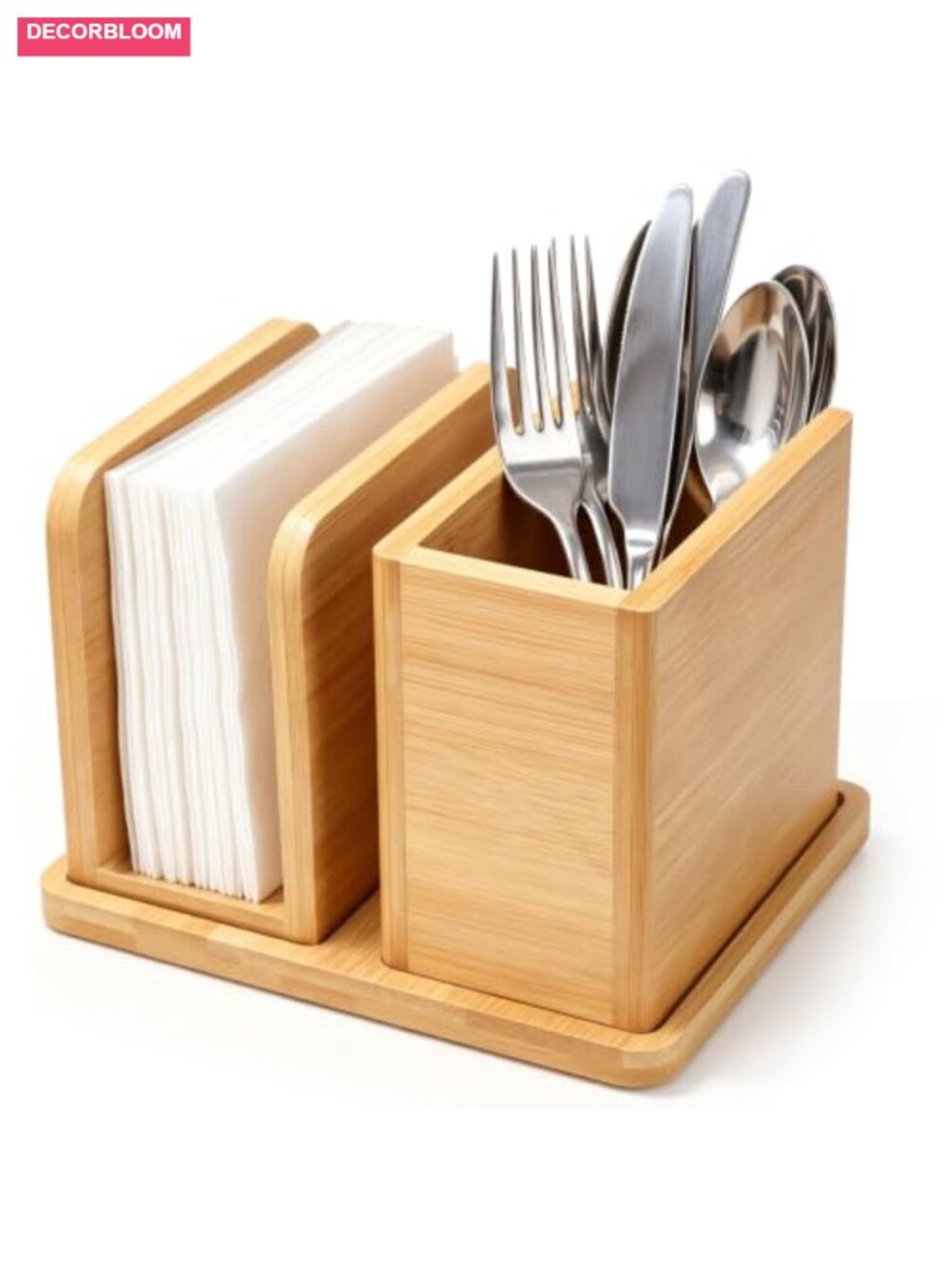 Acacia Wood Napkin Holder with Utensil Caddy & Tray Farmhouse Kitchen